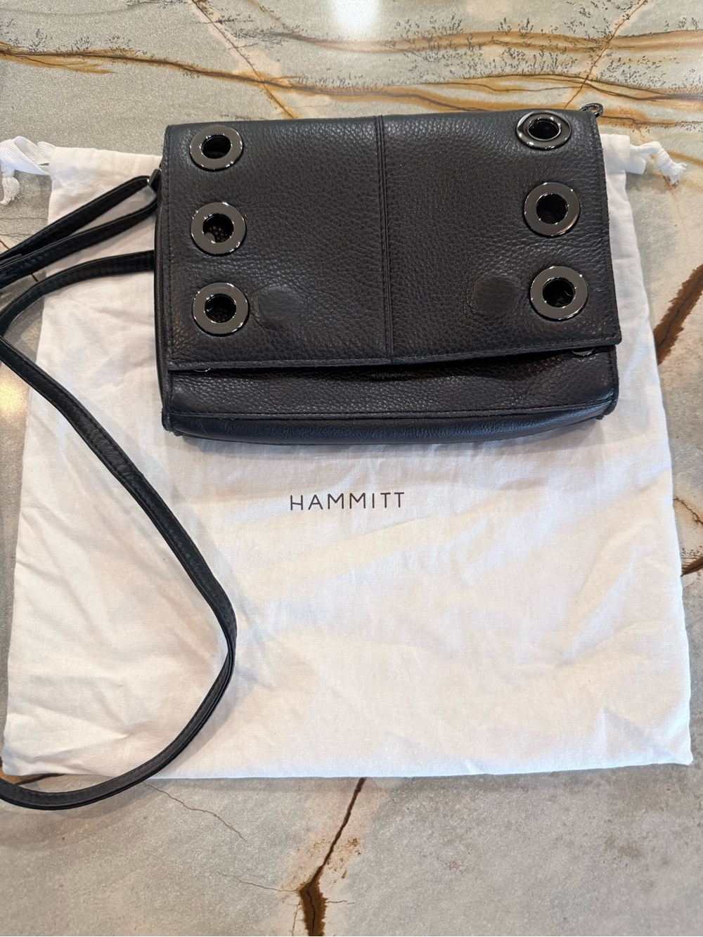 Hammitt Montana Black Leather Crossbody Clutch with Gunmetal Grommets Rivets NWT